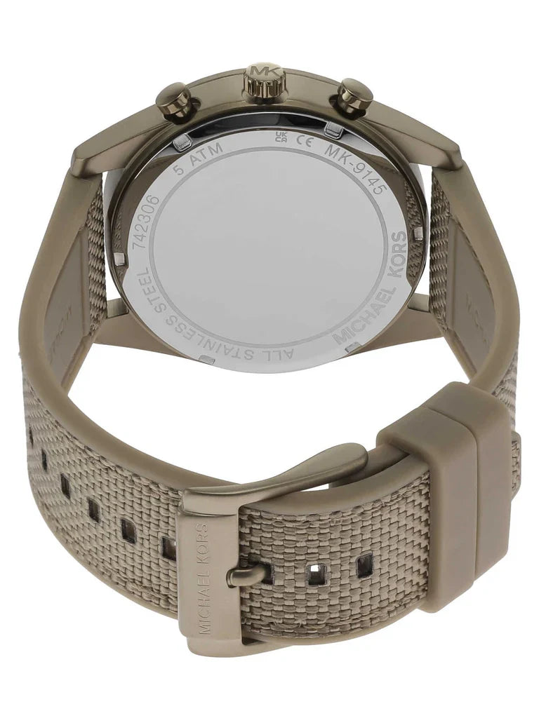 Oversized Accelerator Gold Tone Beige Rubber Strap Men's Watch MK9145