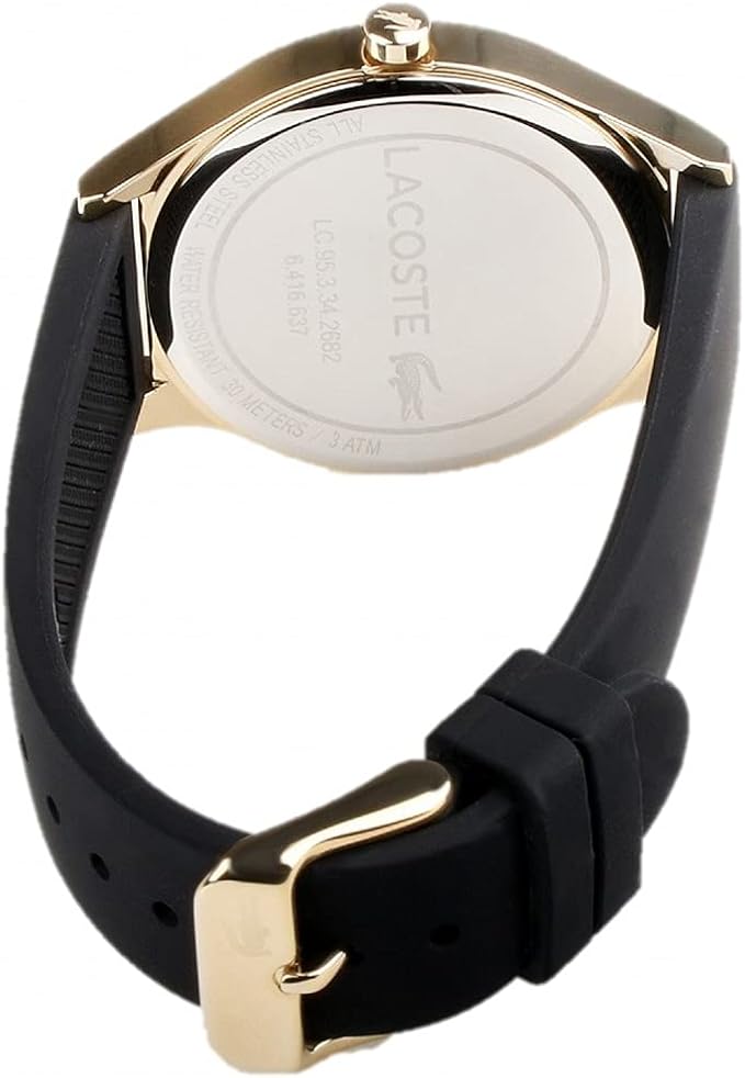 Case back of Lacoste 2000946 watch showing engraved branding and specifications