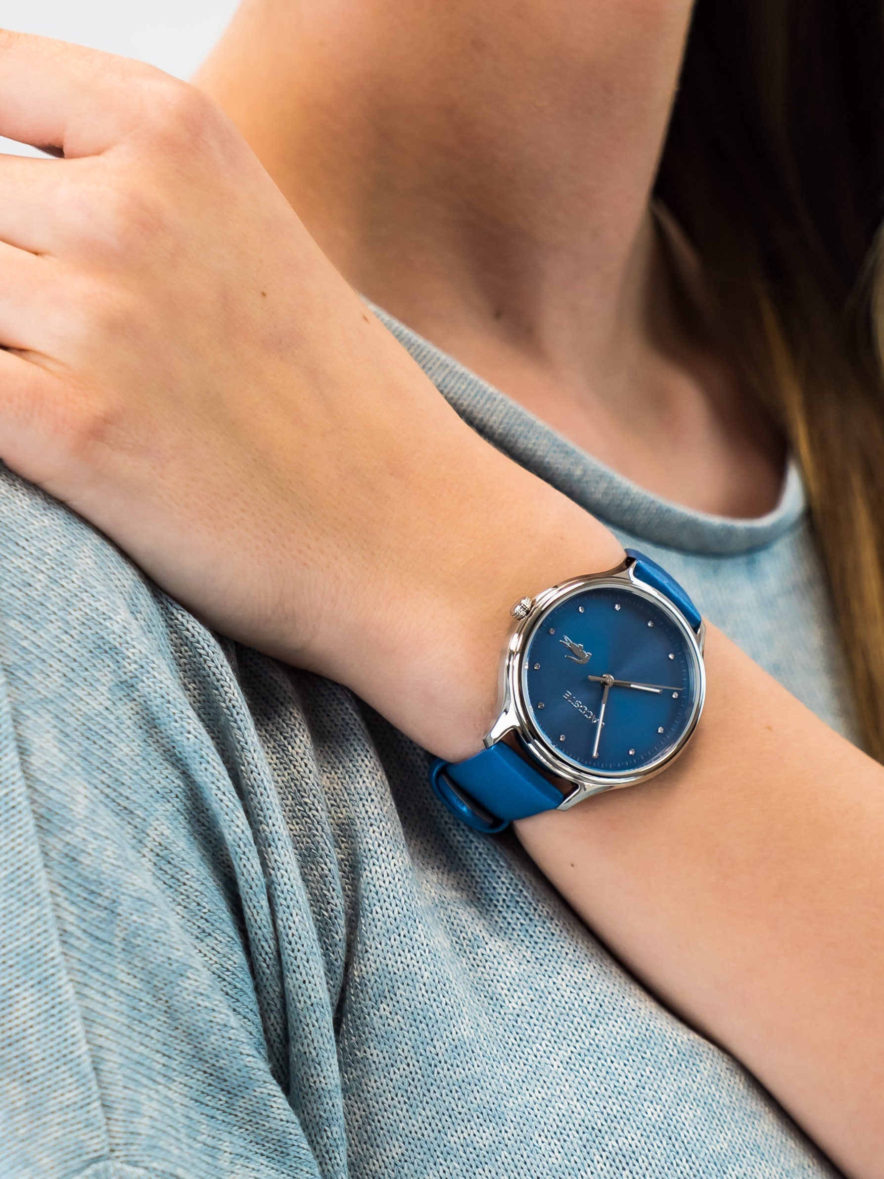 Lacoste Blue Dial Leather Band Women's Watch - 2001006
