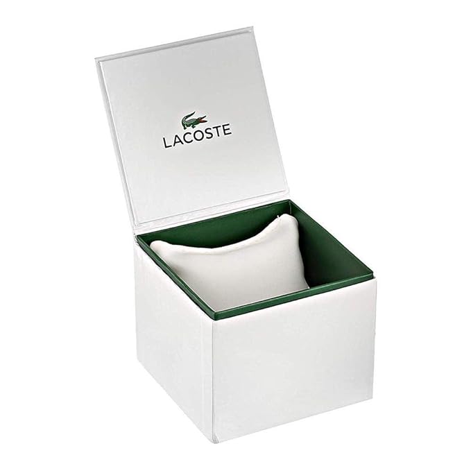 Lacoste branded white watch box with green interior