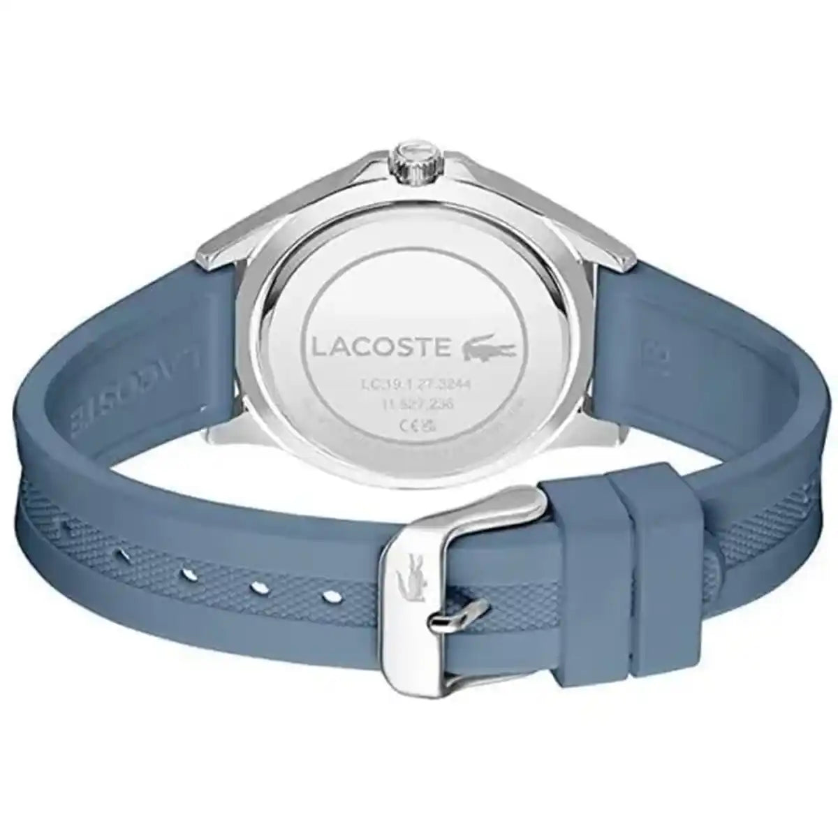 Lacoste 2001267 watch caseback showing stainless steel with Lacoste branding