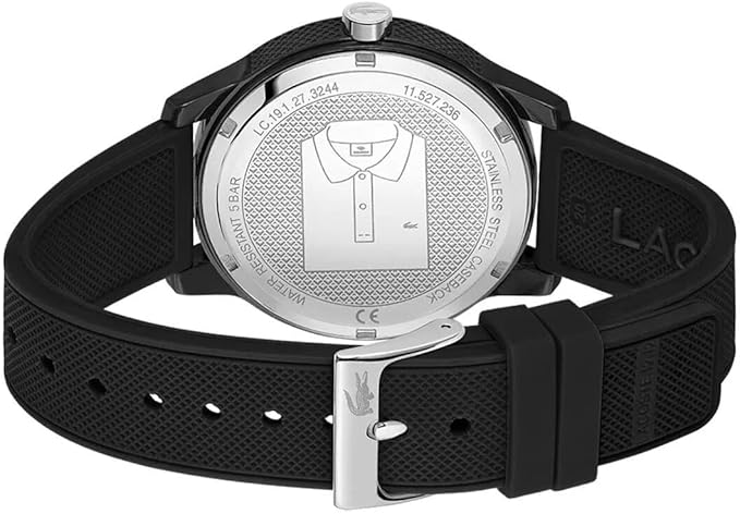 Lacoste 2011134 watch case back with Lacoste logo and textile design