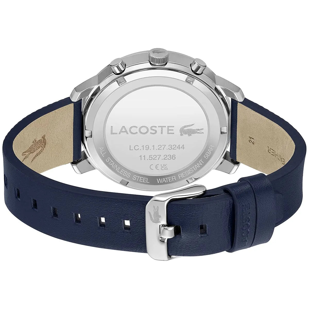 Lacoste 2011176 caseback showing model number and water resistance rating