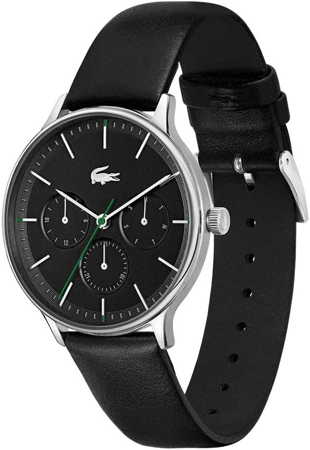 Lacoste Multifunction Black Dial Black Leather Men's Watch - 2011226