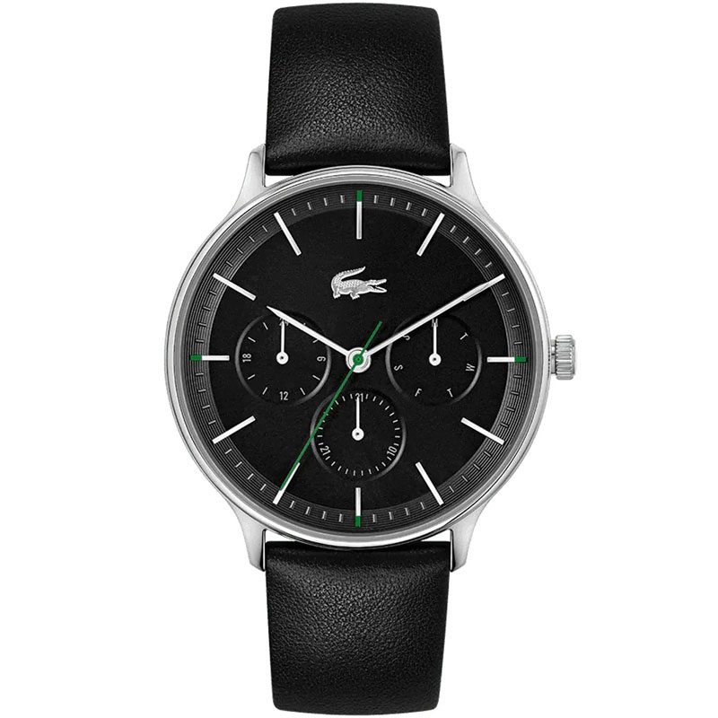 Lacoste Multifunction Black Dial Black Leather Men's Watch - 2011226