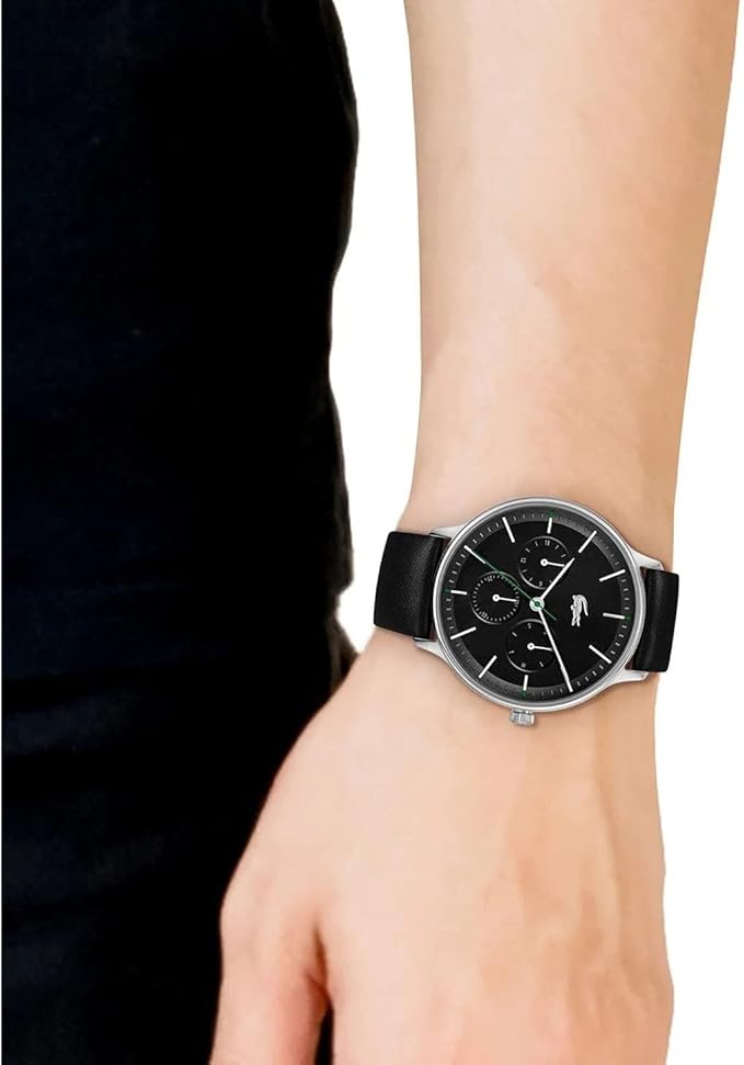 Lacoste Multifunction Black Dial Black Leather Men's Watch - 2011226