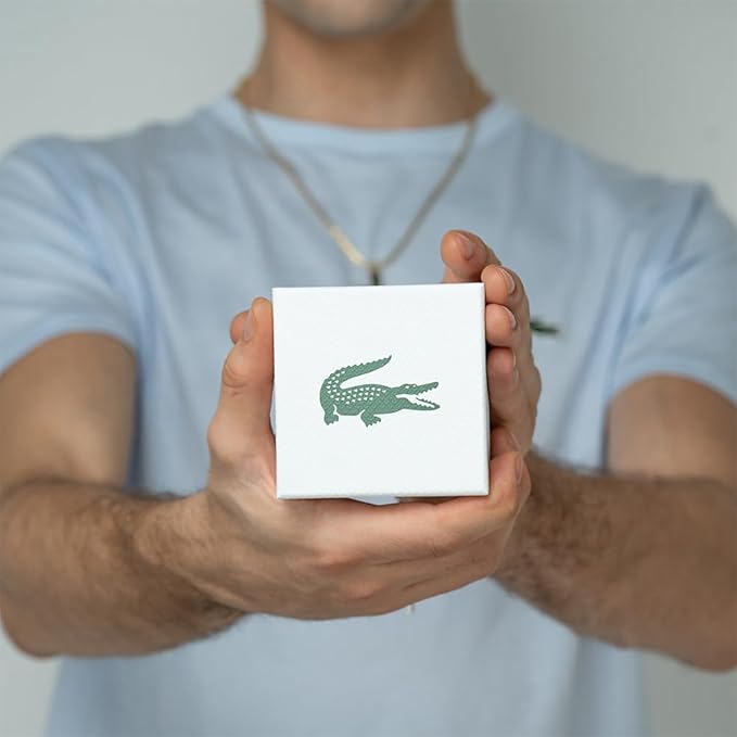 Lacoste watch presentation box with green crocodile logo