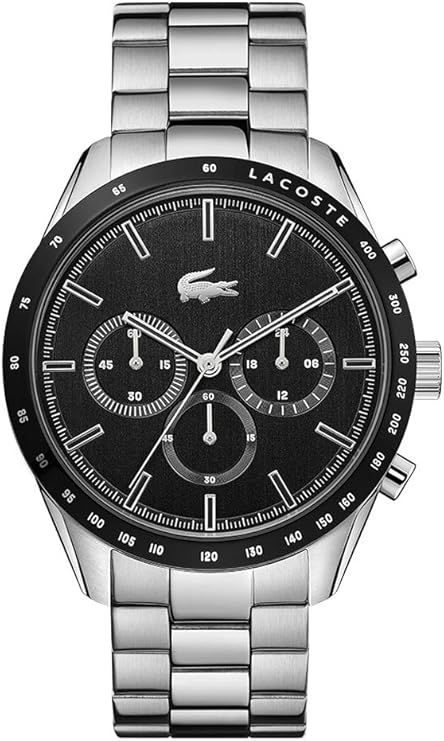 Lacoste Boston chronograph men's watch with black dial and stainless steel link bracelet