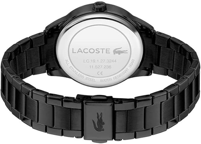 Lacoste Ladycroc watch caseback showing stainless steel with Lacoste branding and model details