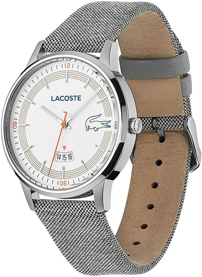 Lacoste Madrid watch shown at angle displaying mesh and leather strap options
