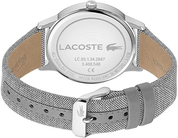 Lacoste Madrid watch caseback showing water resistance and model number engraving