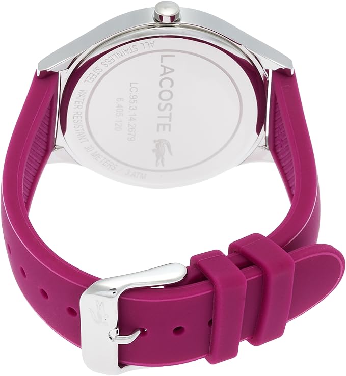 Lacoste NIKITA watch caseback showing Lacoste branding and specifications