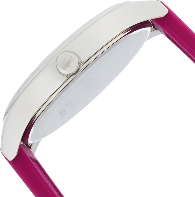 Lacoste NIKITA watch side profile with white case and magenta silicone strap