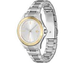 Lacoste Swing women's watch angled side view showing silver bracelet