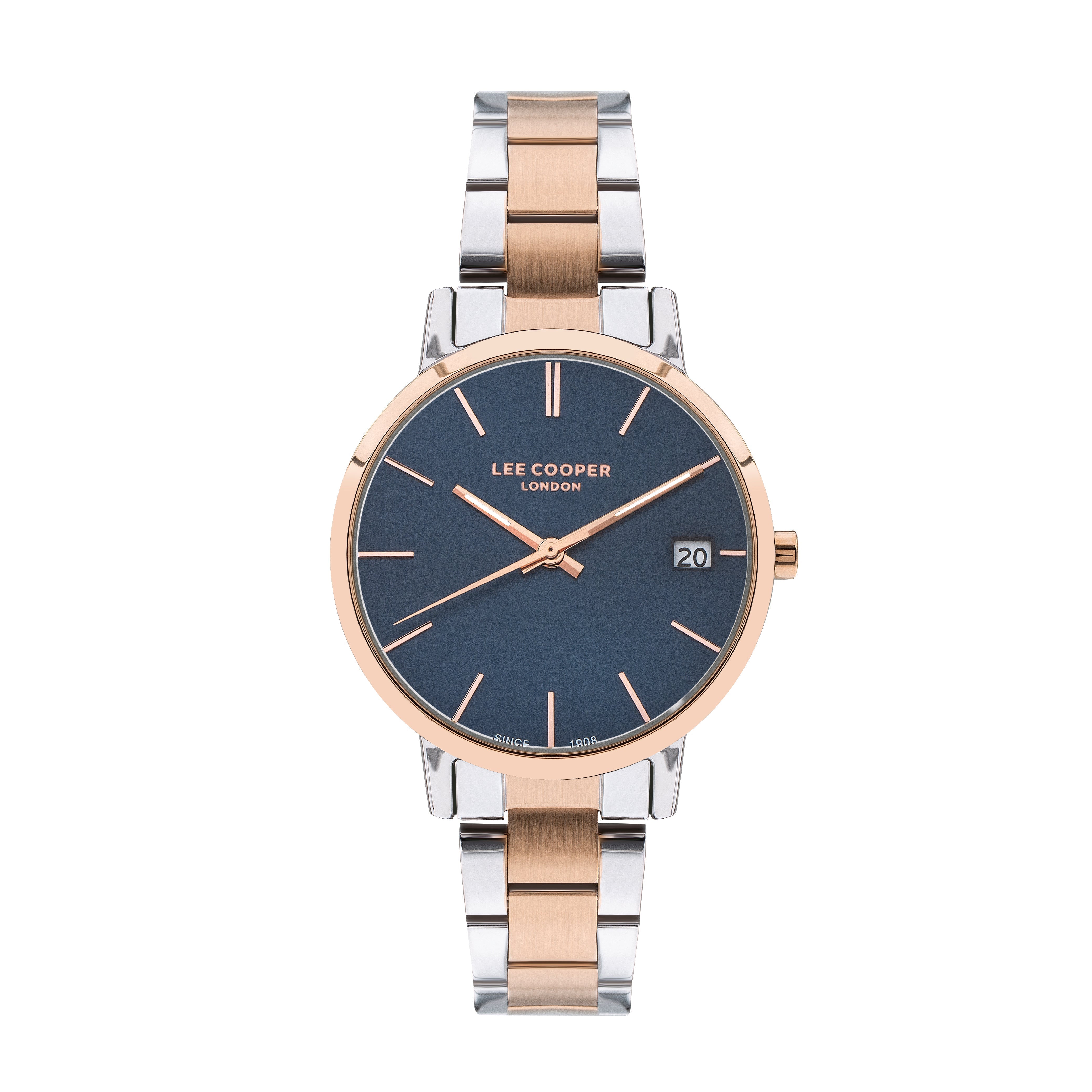 Lee Cooper Elegance blue dial watch with two-toned rose gold and silver metal strap