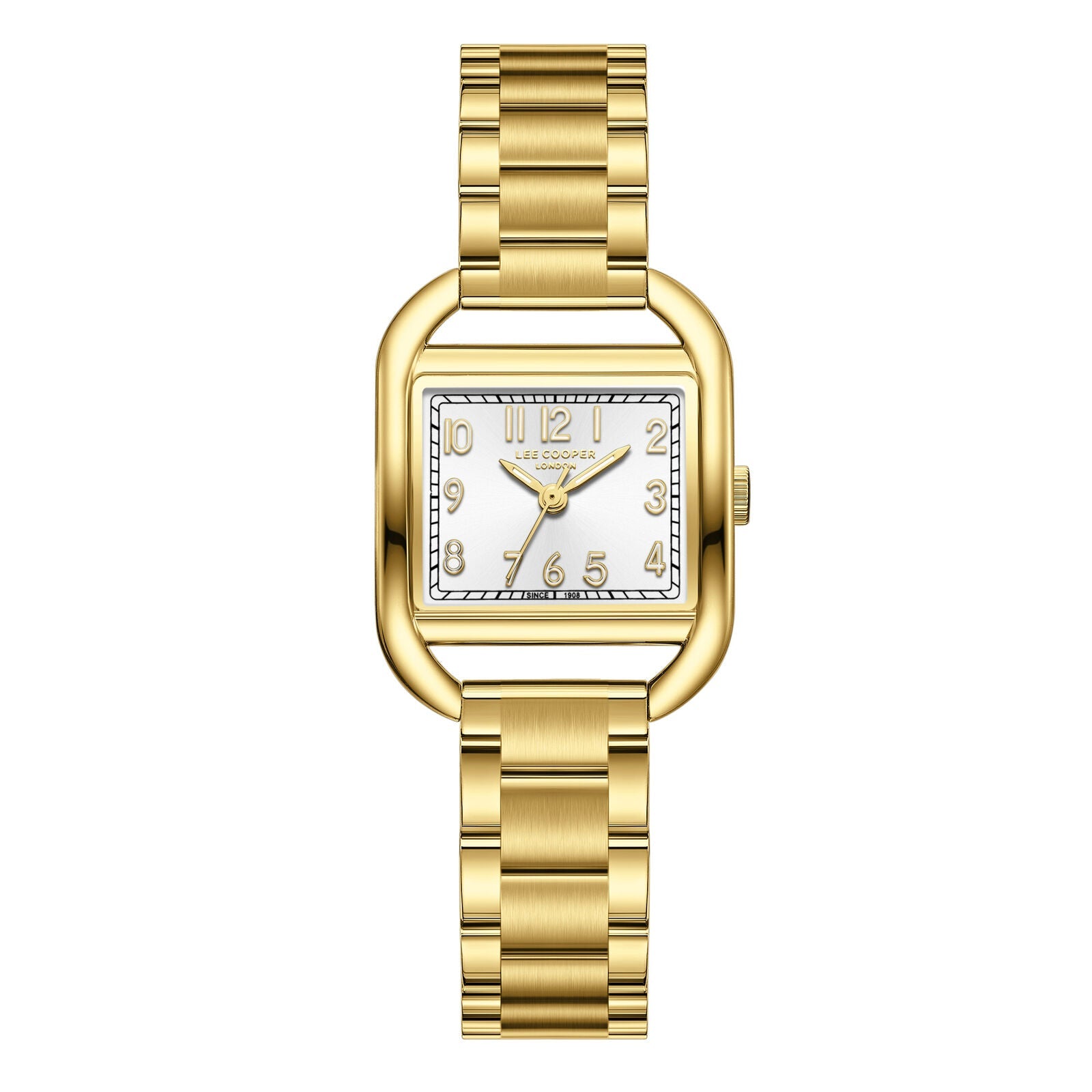 Lee Cooper square gold watch with silver dial and matching gold bracelet