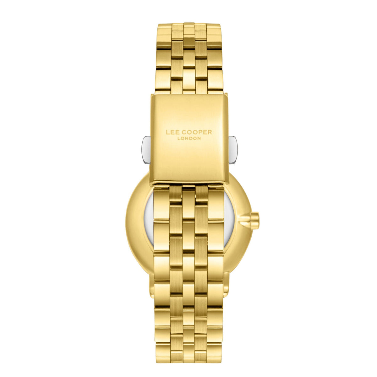 Lee Cooper LC08297.130 gold watch caseback view with engraved branding