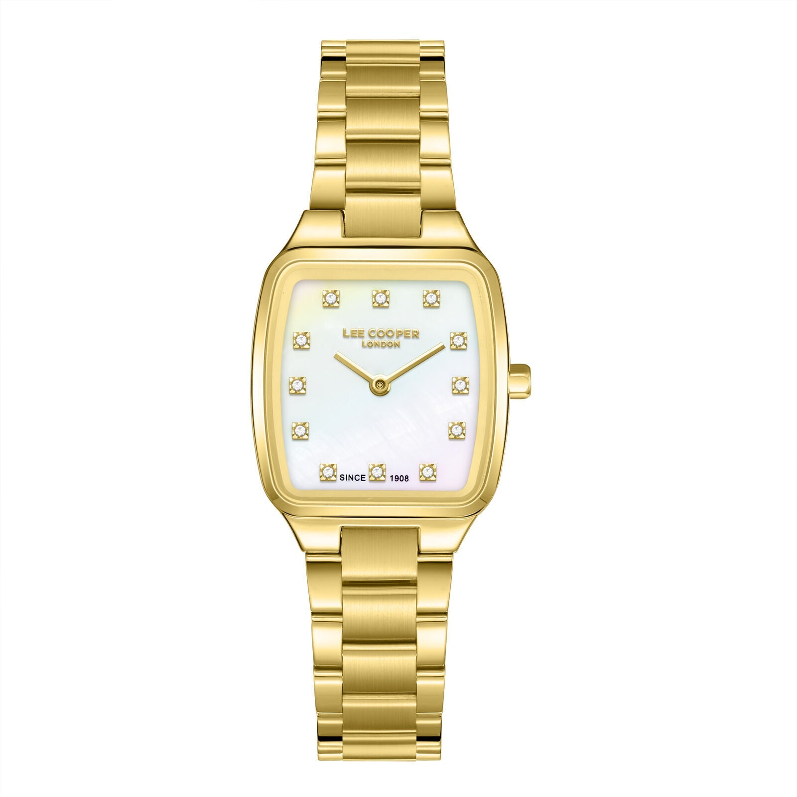 Lee Cooper Malo gold watch with white mother-of-pearl dial and crystal markers