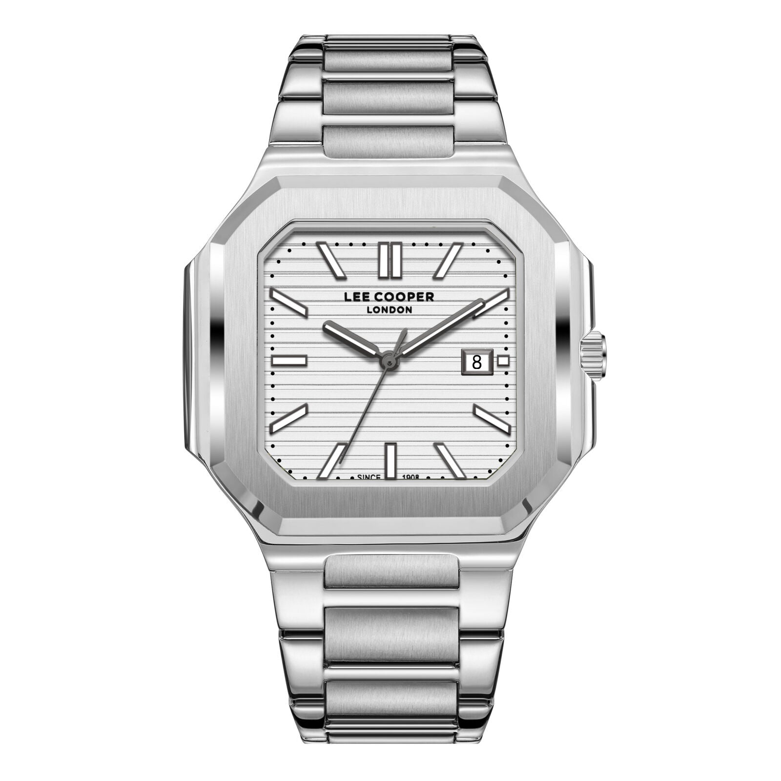 Lee Cooper Maxime square case all silver watch with silver dial and date window