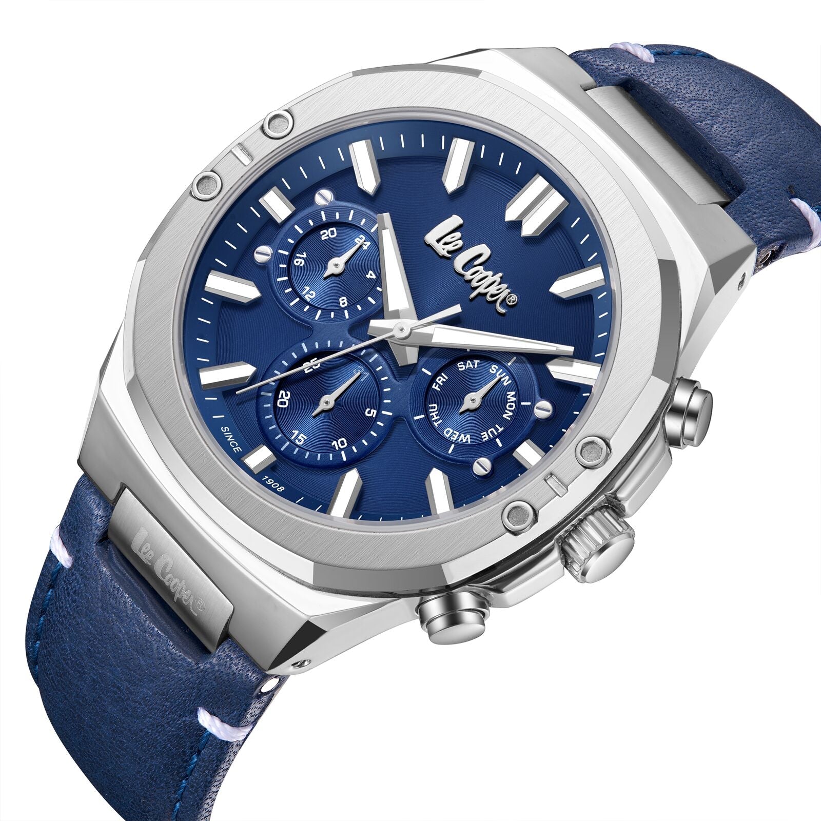 Lee Cooper Multifunction Blue Dial and Genuine Leather Silver Watch - LC07992.399