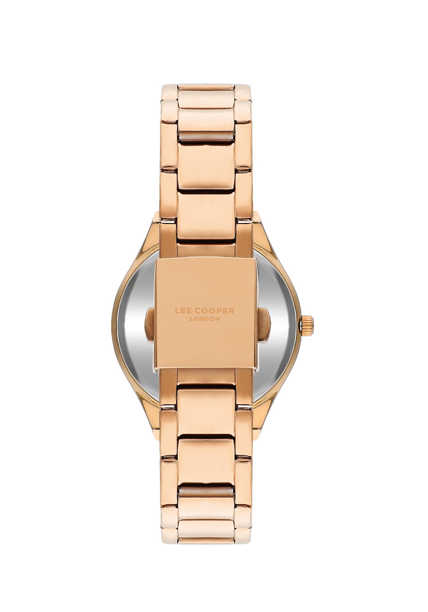 Lee Cooper StyleWork rose gold watch case back with stainless steel bracelet