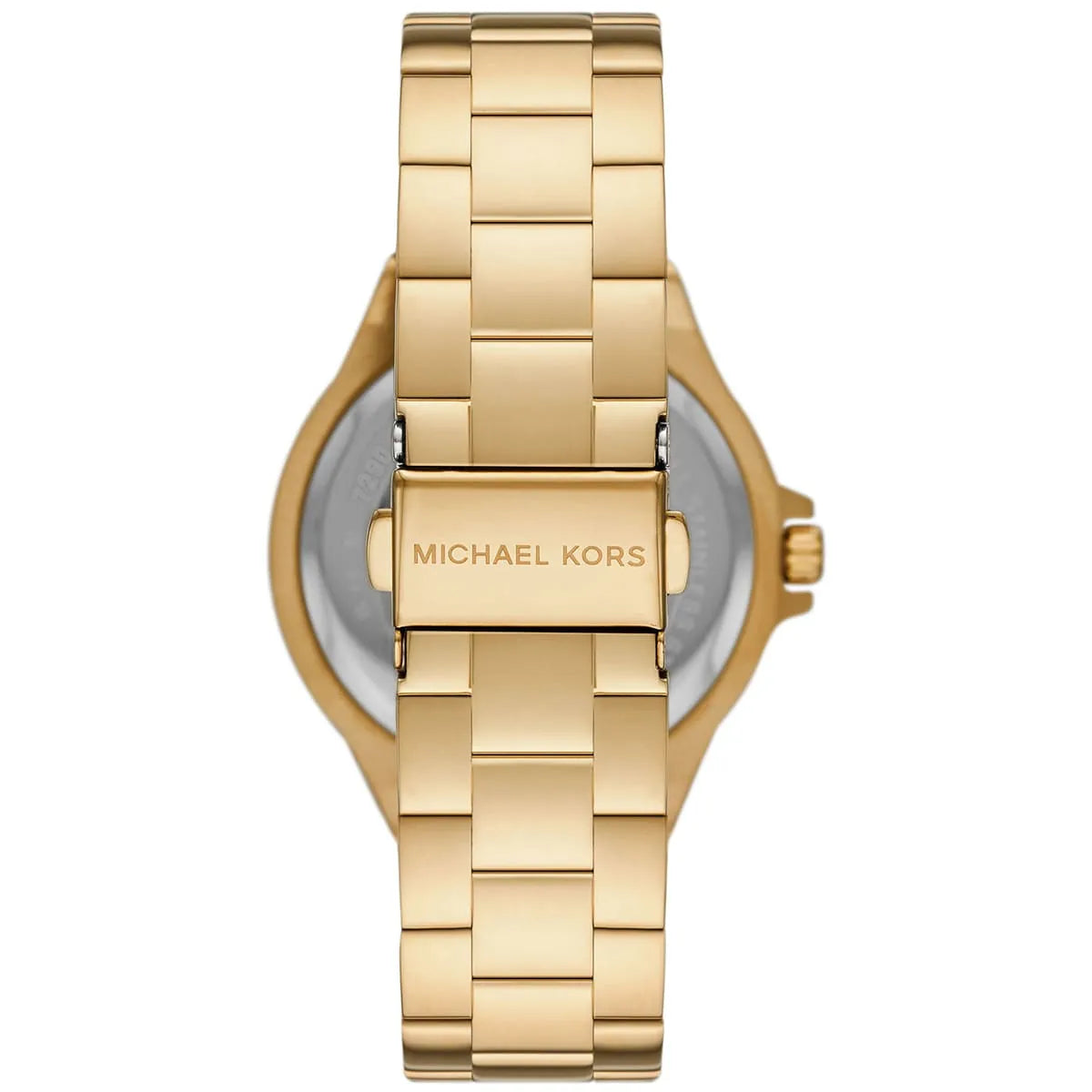 Gold-tone stainless steel bracelet and caseback of Lennox watch