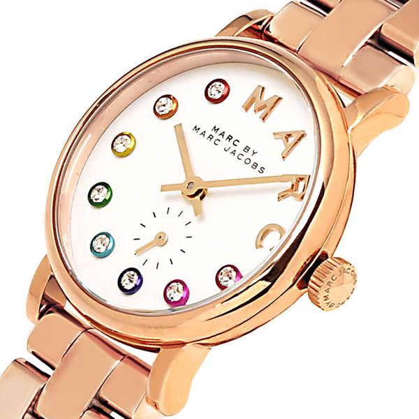 Close-up of Baker Dexter dial showing white face with colorful hour markers and small seconds subdial