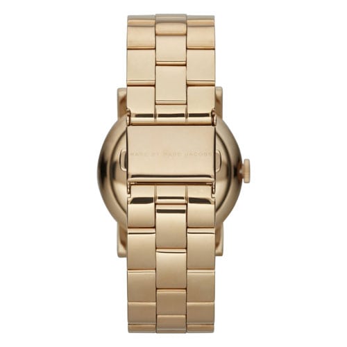 Back view of Marc by Marc Jacobs Amy watch showing gold-tone case back and bracelet