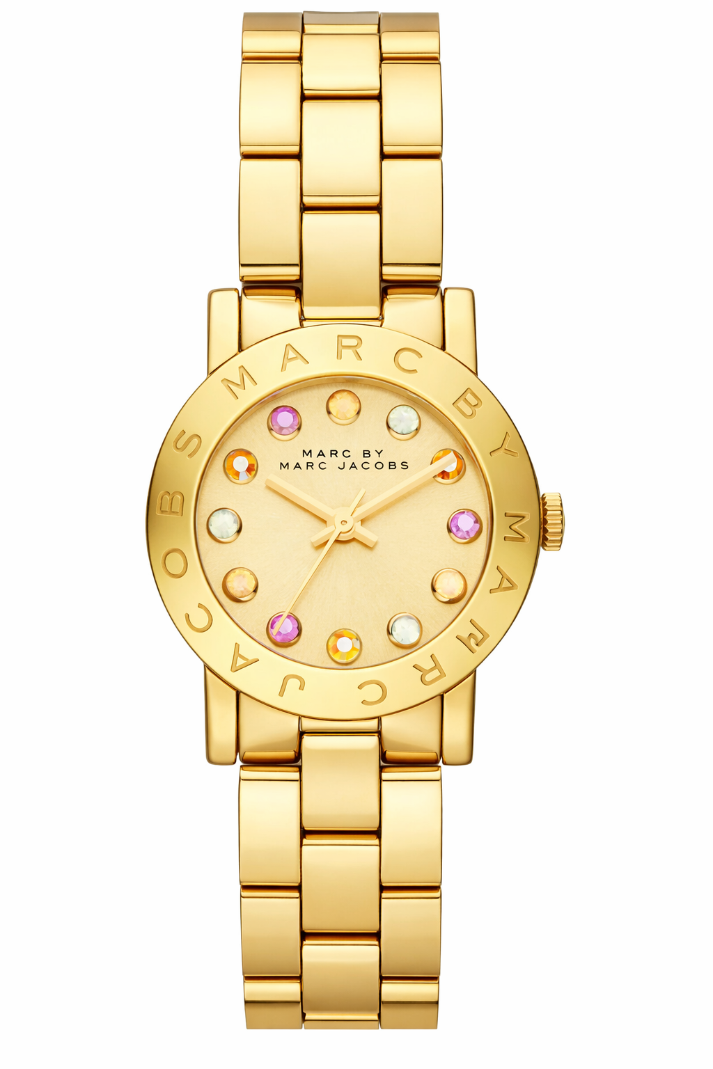 Marc by Marc Jacobs Amy Dexter rose gold tone watch with rose dial and colored crystal hour markers