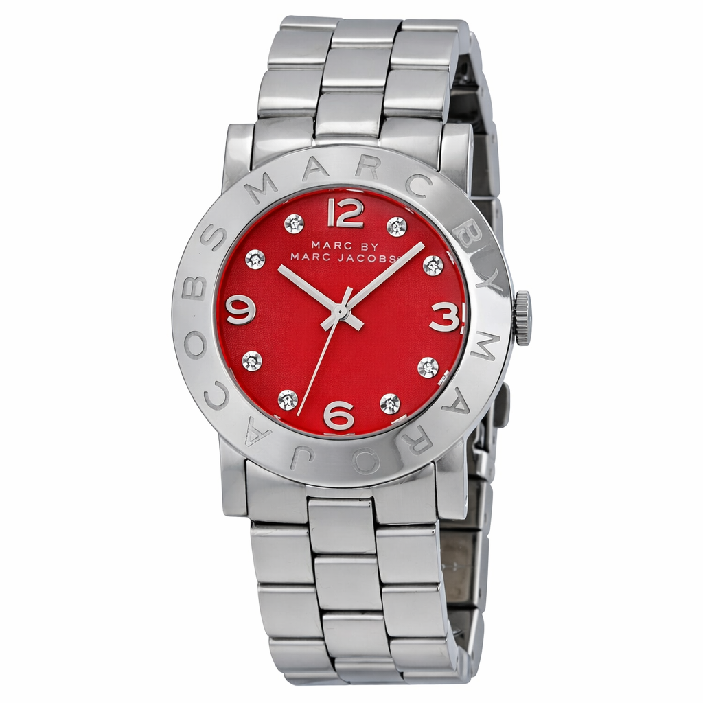 Marc By Marc Jacobs Amy Red Dial Silver Tone Watch - MBM3302