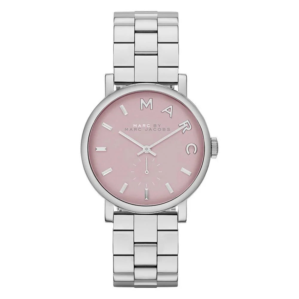 Marc By Marc Jacobs Baker watch with pink dial and silver tone bracelet