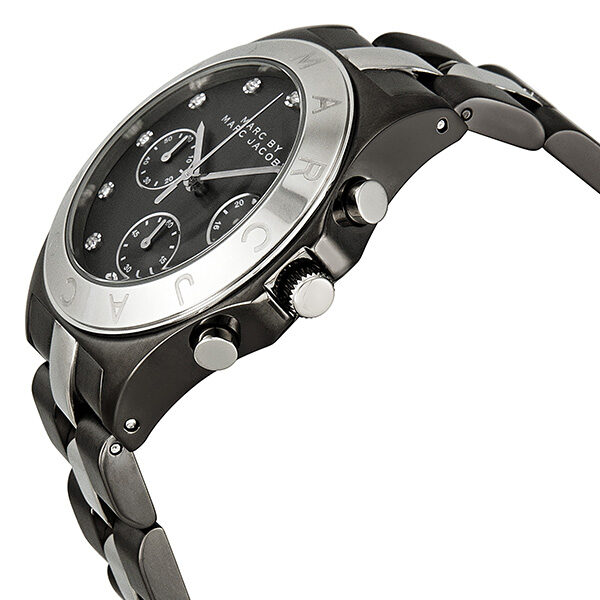 Marc By Marc Jacobs Blade chronograph watch angled view showing side profile and bracelet detail