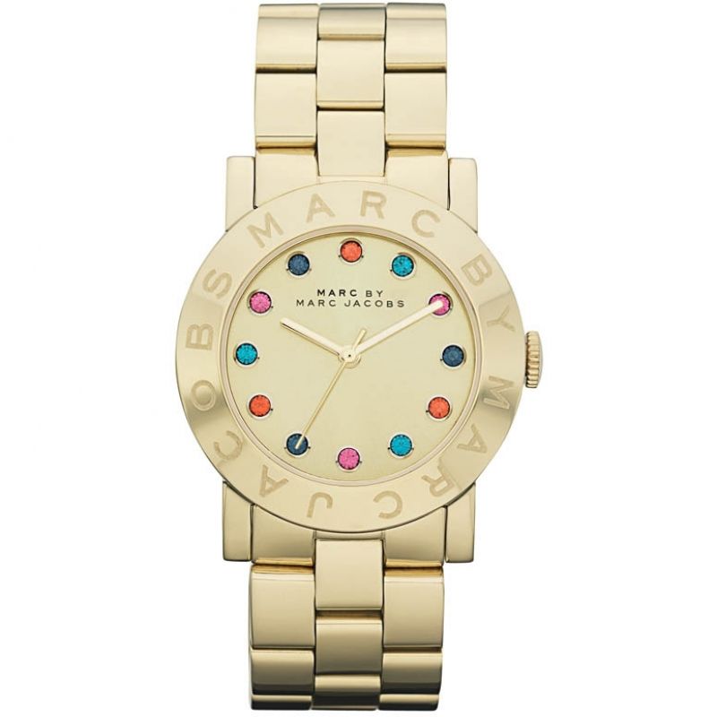 Marc by Marc Jacobs Blade ladies watch with gold-tone case and colorful crystal hour markers