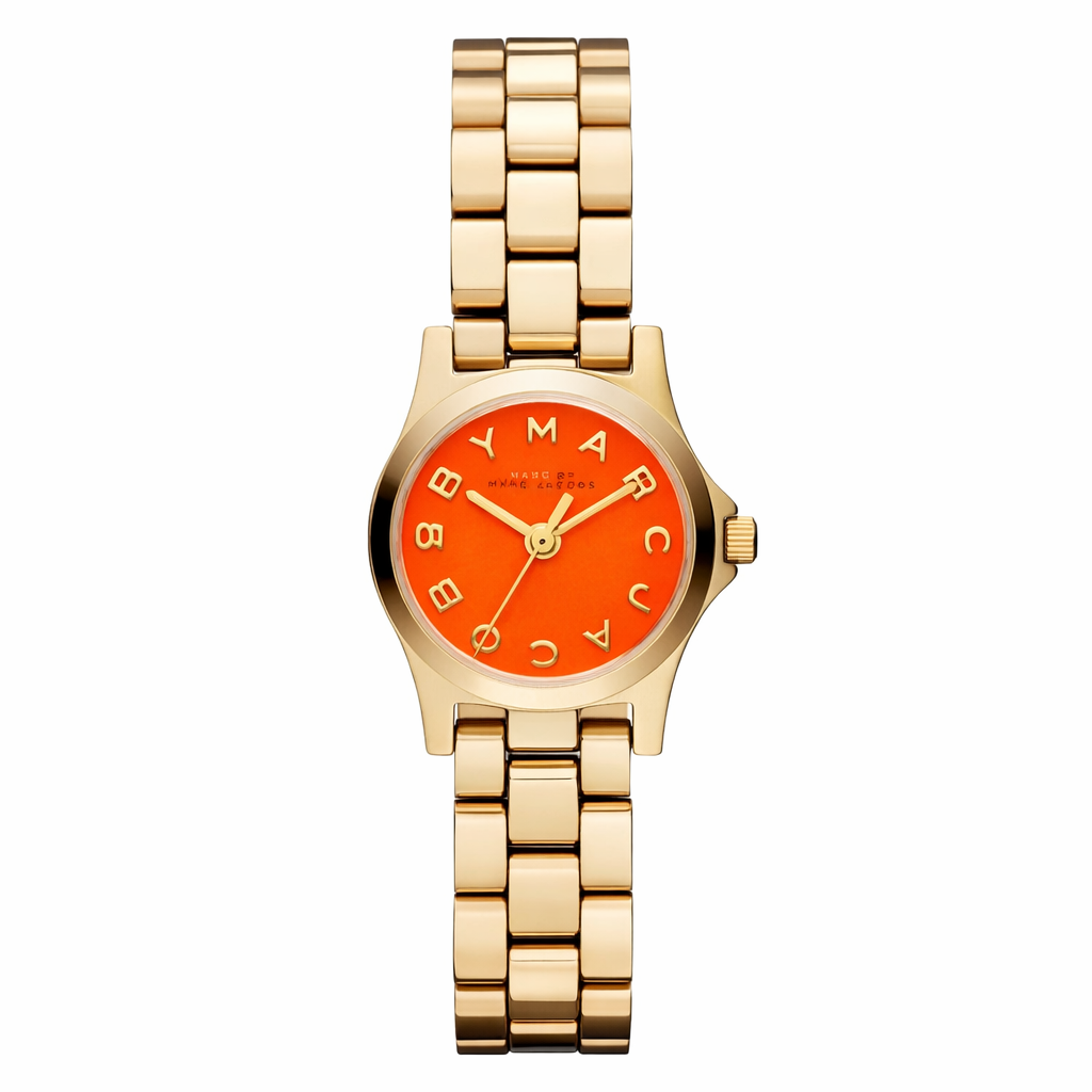 Marc by Marc Jacobs Henry Dinky watch with orange dial and gold-tone bracelet