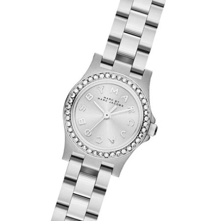 Marc by Marc Jacobs Henry MBM3276 angled view showing silver steel bracelet and crystal-set bezel