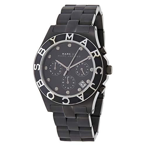 Marc Jacobs Blade MBM3083 chronograph watch three-quarter view showing black steel bracelet