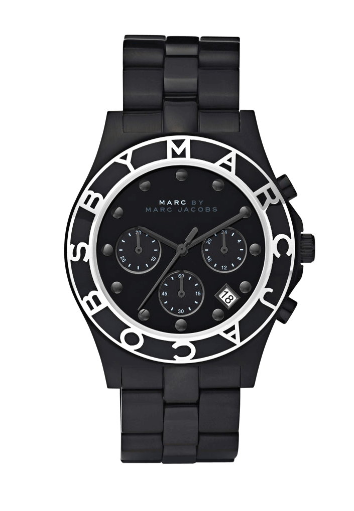 Marc Jacobs Blade black steel chronograph watch with three subdials and rotating bezel