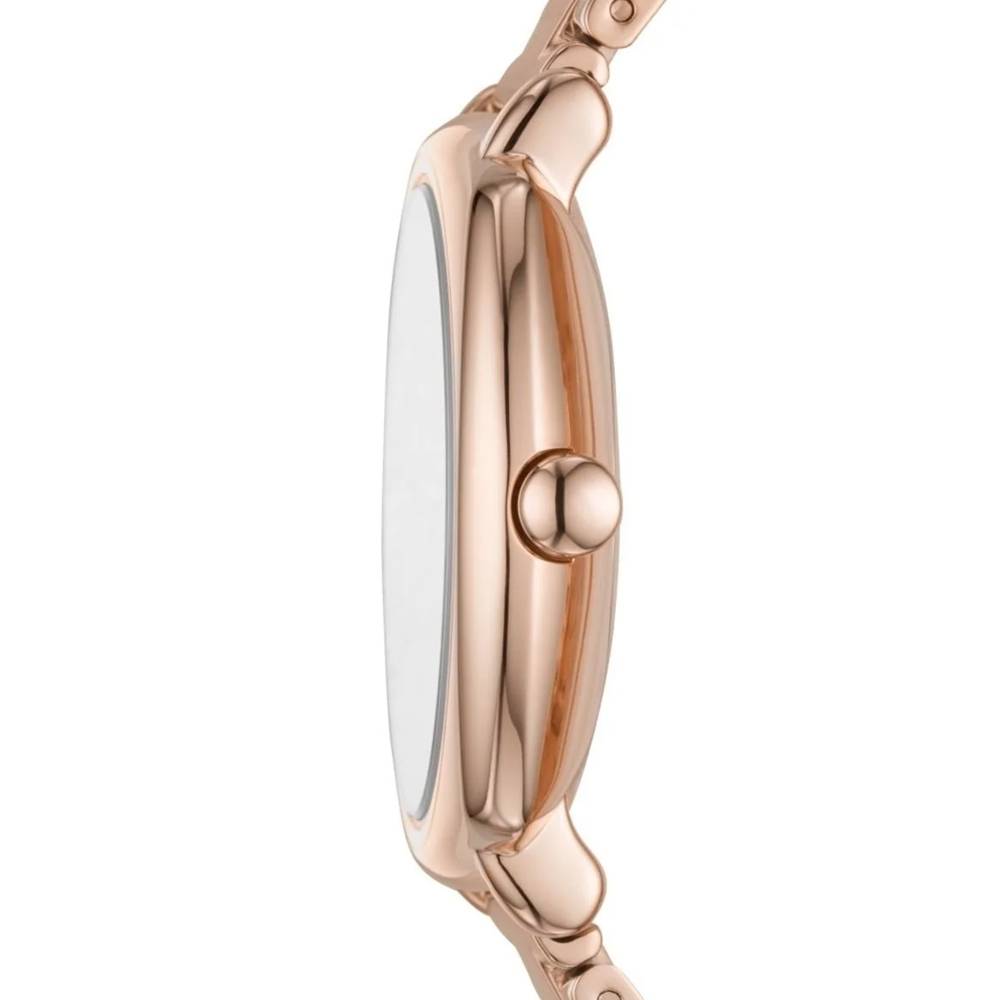 Marc Jacobs Mandy watch side profile showing rose gold case thickness and crown detail