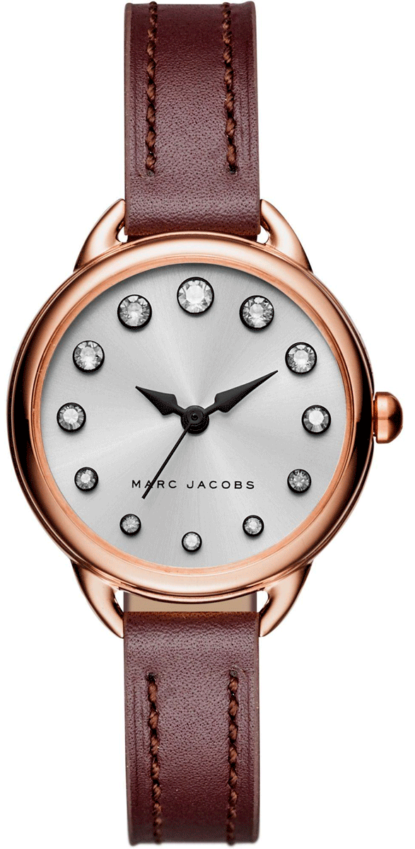 Marc Jacobs MJ1481 watch face with white dial and dot hour markers