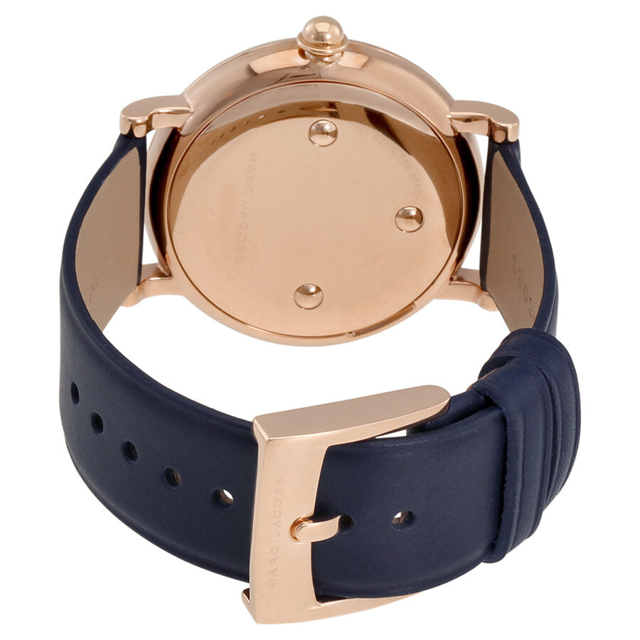 Marc Jacobs Roxy MJ1534 watch caseback showing rose gold with three visible screws