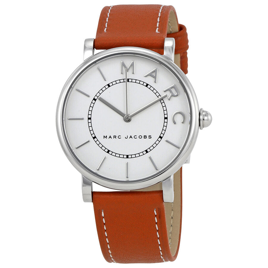 Marc Jacobs Roxy MJ1571 watch with white dial, silver case and brown leather strap