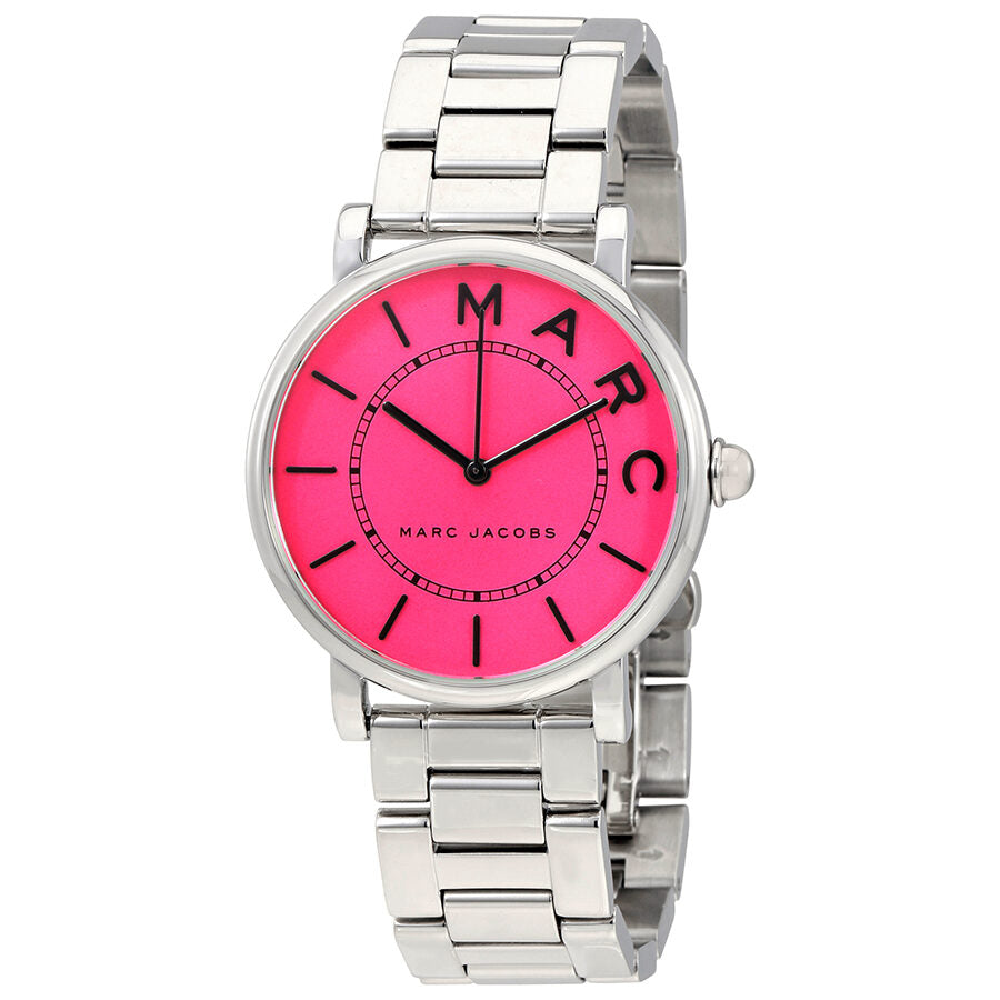 Marc Jacobs Roxy watch with bright pink dial and silver-tone stainless steel bracelet
