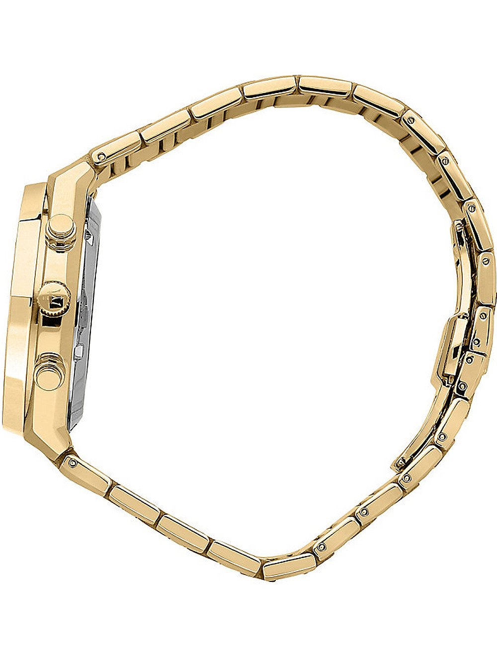 Gold-tone link bracelet and side profile of Maserati chronograph case