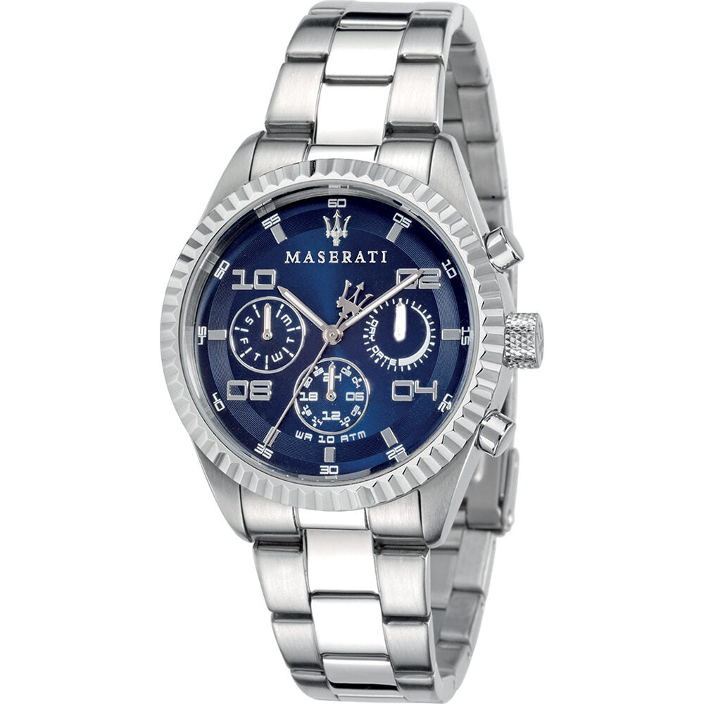 Maserati Competizione blue dial chronograph watch with stainless steel case