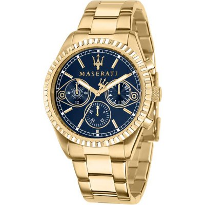 Maserati Competizione chronograph watch with blue dial and gold PVD stainless steel case and bracelet