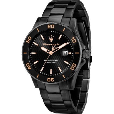 Maserati Competizione black dial black PVD stainless steel diver watch with gold accents