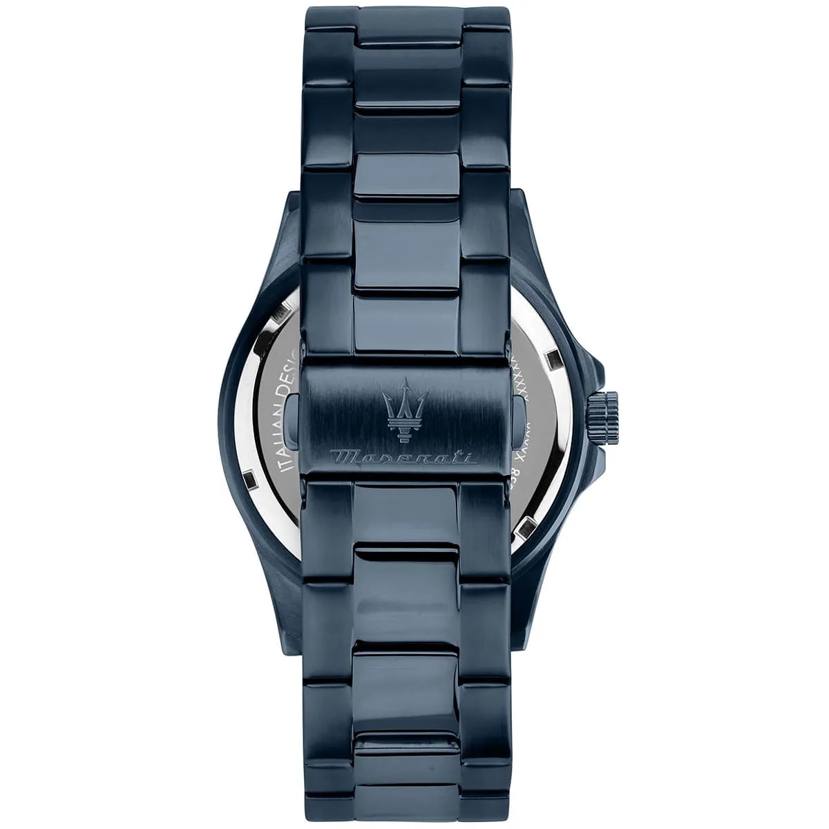 Maserati Competizione watch caseback showing steel bracelet and case back detail