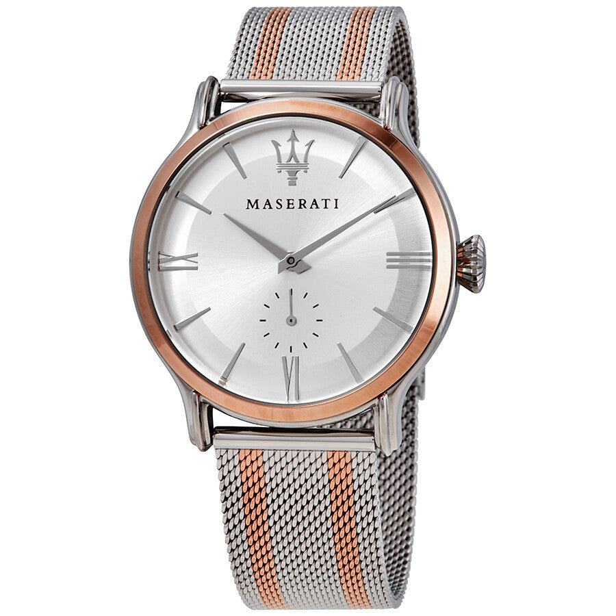 Maserati Epoca men's watch with silver dial and rose gold two-tone mesh strap