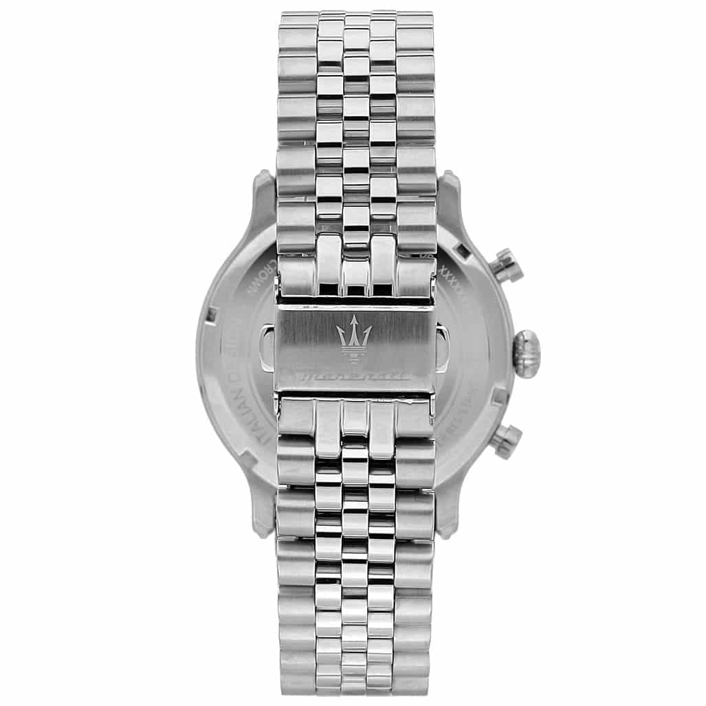 Maserati Epoca watch case back showing stainless steel with Maserati trident logo