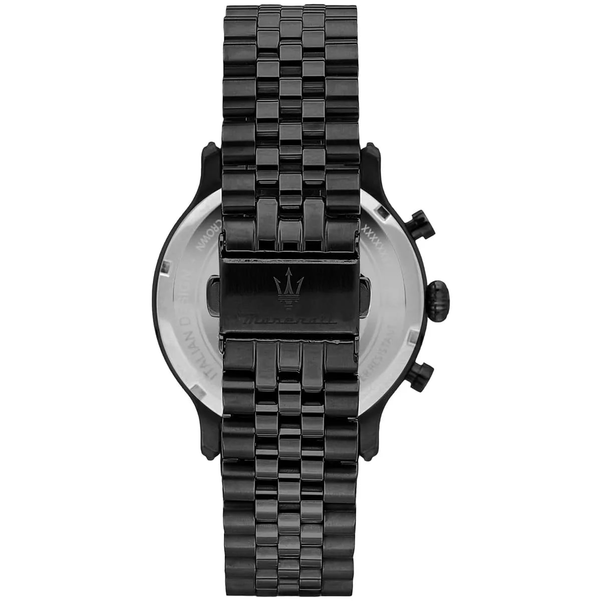 Maserati Epoca watch caseback showing crown and pushers